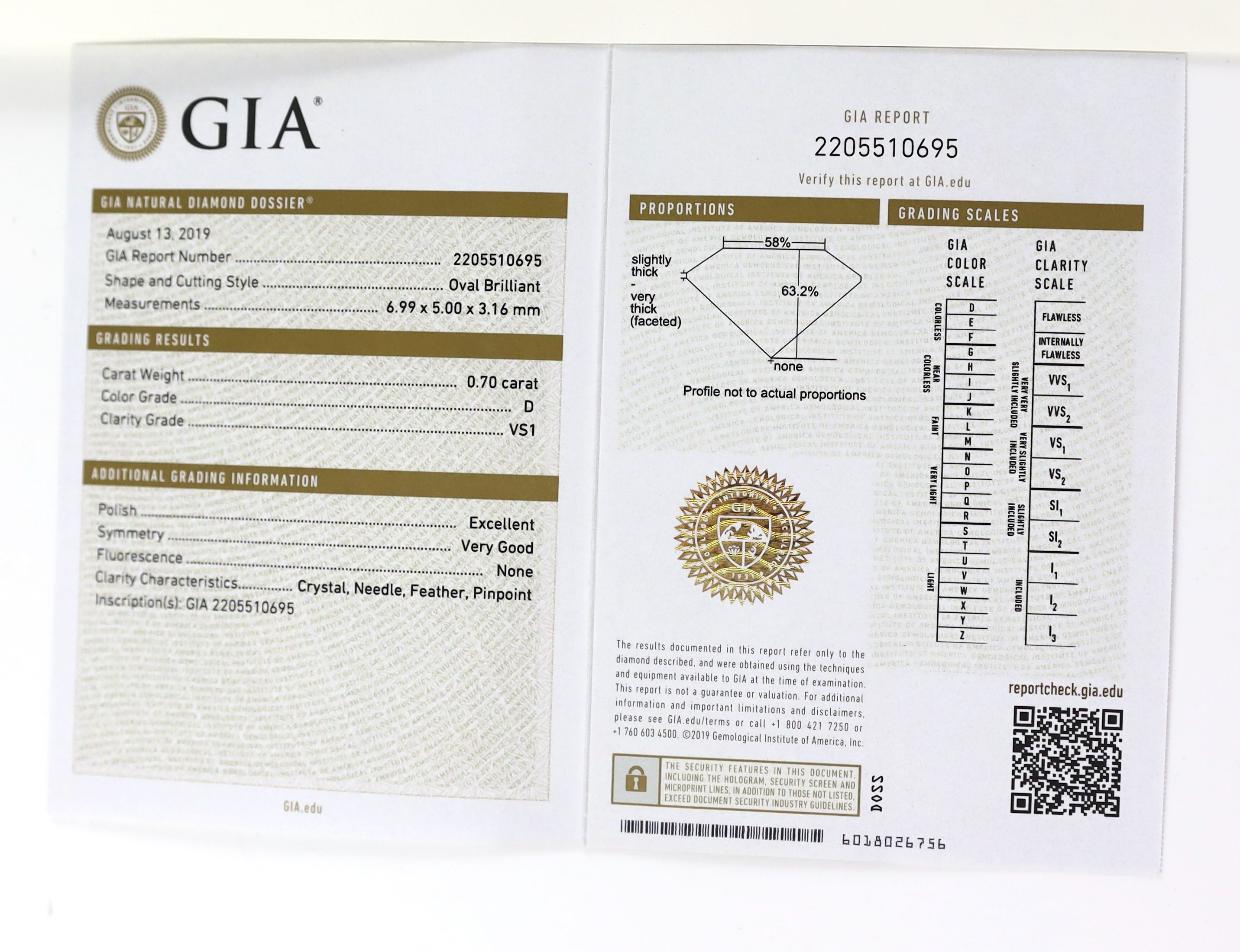 A modern platinum and single stone oval cut diamond set ring, with diamond setting and diamond set shoulders, with accompanying GIA report dated 13/8/2019, stating that the oval brilliant cut diamond to weigh 0.70ct with